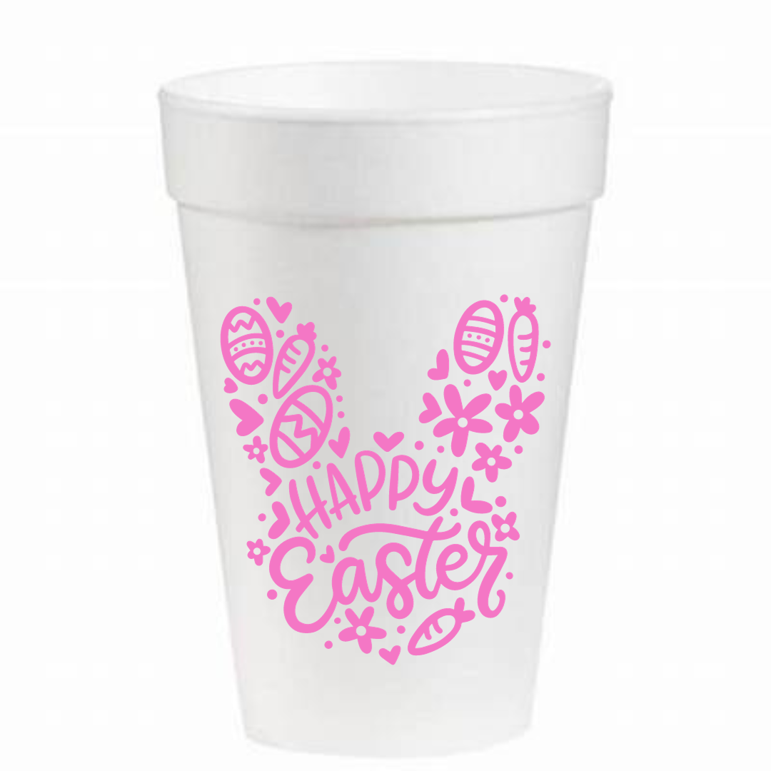 Happy Easter Pink Bunny - 16oz Styrofoam Cups