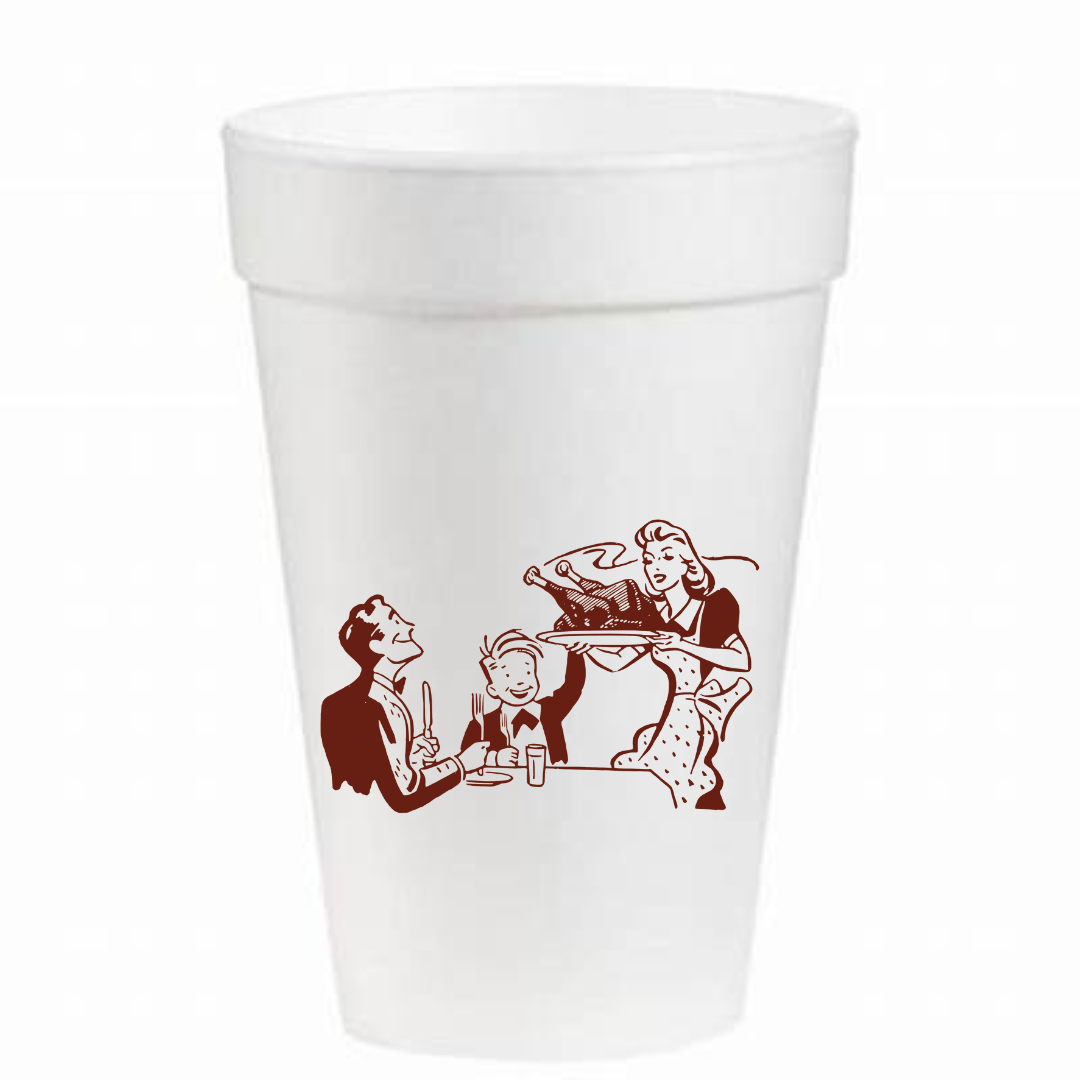 Thanksgiving Retro Family - 16oz Styrofoam Cups